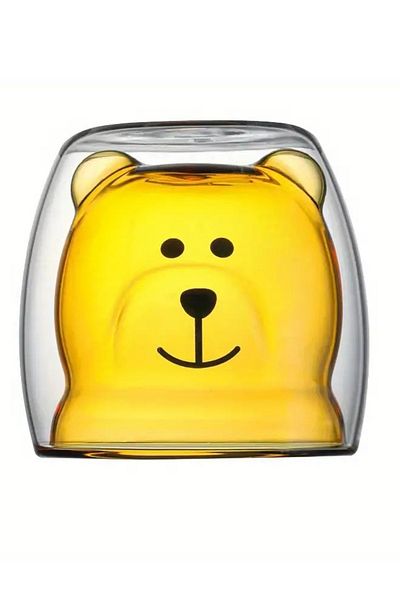 MUKKO HOME Double Wall Bear Patterned Borosilicate Glass Cup – 250 Ml, Heat Resistant