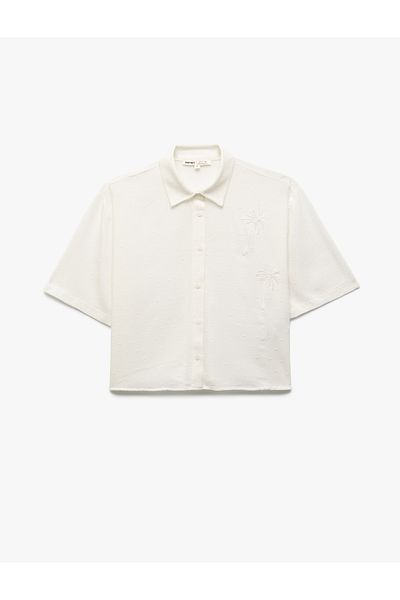 Koton Short Sleeve Embroidered Viscose Crop Shirt