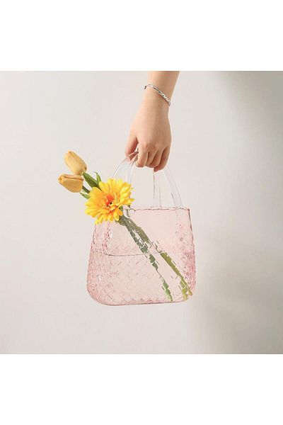 Nettenevime Bag Vase Glass Flower Vase Decorative Pink Vase Large Size Oval Model 1.5kg Glass Bag Vase
