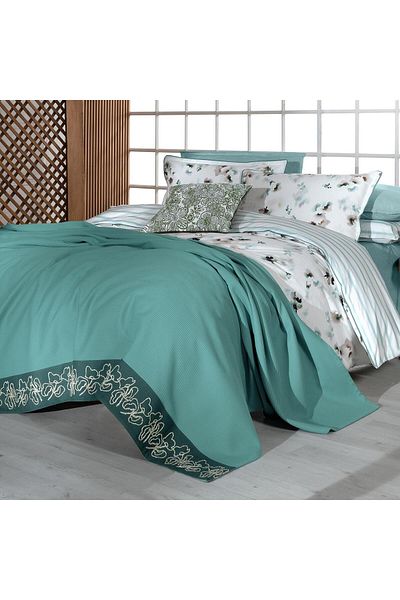 Sarev Eva Jadon Green Single 100% Cotton Duvet Cover and Pike Set