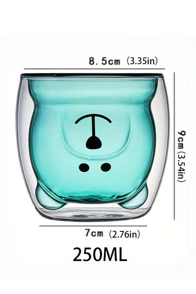 MUKKO HOME Double Wall Bear Patterned Borosilicate Glass Cup – 250 Ml, Heat Resistant