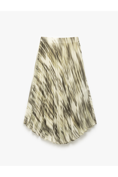 Koton Standard Waist Patterned Midi Length Flared Pleated Chiffon Skirt