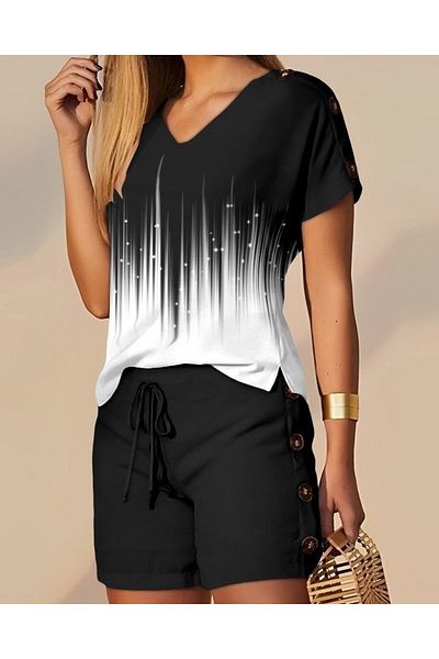 trend henna Women's V Neck Short Sleeve Diver Blouse with Tiny Slit Detail at Hem + Button Detail Diver