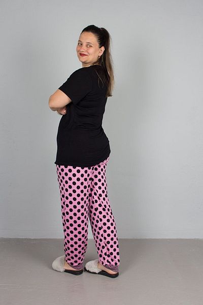 Truva XXL Large Size Bottom Polka Dot Coffee Printed Pajama Set