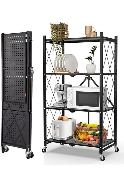 ALMUFARREJ 4-Tier Iron Kitchen Storage Rack with Wheels, Foldable