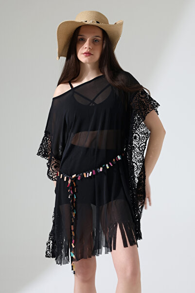 Esberin Lace Detailed Belted Tulle Pareo