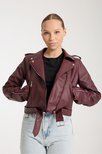 İLKCET MODA Women's Belted Leather Jacket Slim Fit