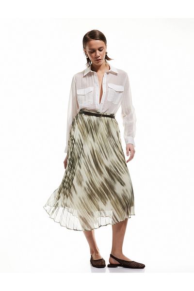 Koton Standard Waist Patterned Midi Length Flared Pleated Chiffon Skirt