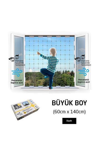 WINBLOCK 60x140 cm Large Size - Black Steel Safety Net for Children - New Generation Guardrail