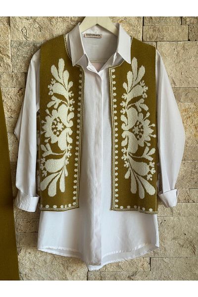 Hatun Atila Hatunatila Patterned Vest Knitwear Double Suit Oil Green - 3005