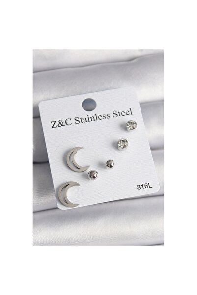 Skygo 316L Steel Silver Color Zircon Stone Crescent Model Women's Earring Set - Tj-Bkp10010