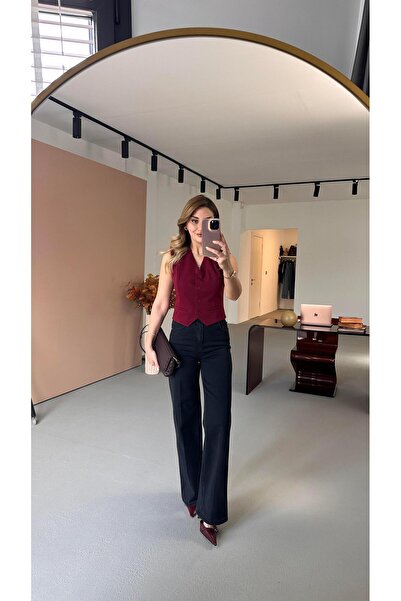 Sezgi Tekin Διακοσμητικό γιλέκο με λεπτομέρεια τσέπης, με επένδυση σε μπορντό χρώμα