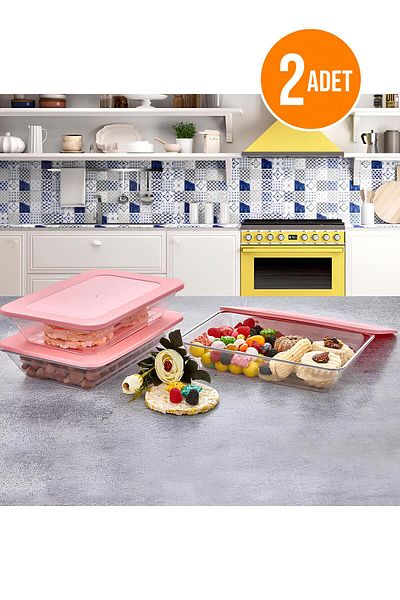 Orvila 2 Pieces - Prism Rectangular Storage Container Microwave and Freezer Compatible - 1 Lt.
