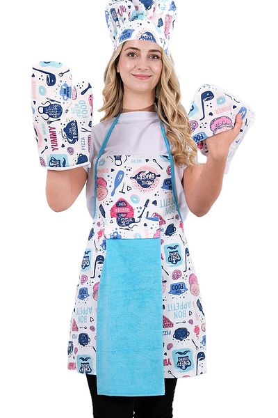sevilya Damla Set of 5 Liquid Proof Waterproof Kitchen Apron Set (Hat, Gloves, Pot Holder)