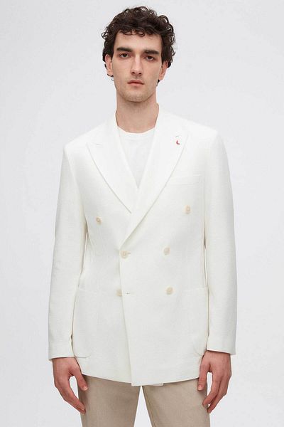 D'S Damat Ds Damat Slim Fit Ecru Dobby Fabric Jacket