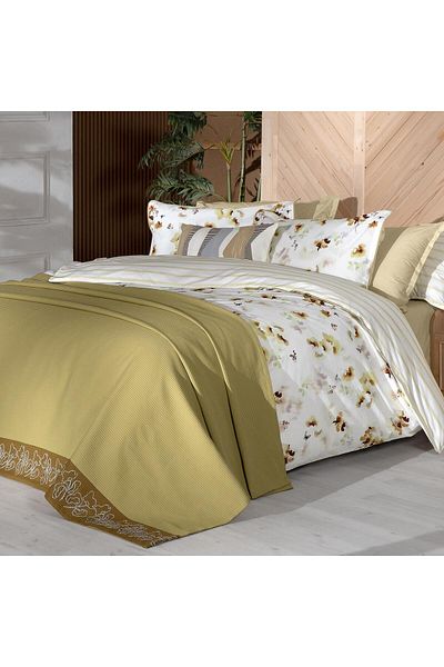 Sarev Eva Jadon Yellow Double 100% Cotton Duvet Cover and Pike Set