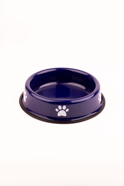 EMAYlab Enamel Cat Dog Food and Water Bowl Paw Pattern