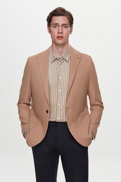 Twn Slim Fit Brown Dobby Flying Blazer Fabric Jacket