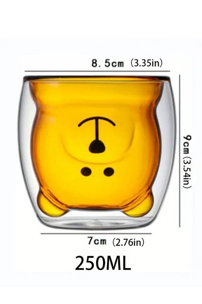 MUKKO HOME Double Wall Bear Patterned Borosilicate Glass Cup – 250 Ml, Heat Resistant