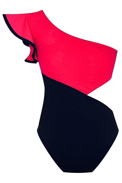 DEEP BEACH Asymmetrical Swimsuit with Arm Flywheel Detail Db200743m