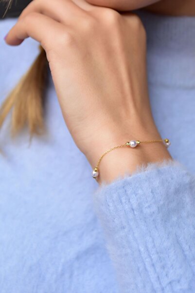 Papatya Silver 925 Ayar Gümüş Gold Renk Kaplama Dorika Toplu Incili Kadın Bil...