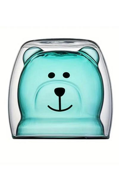 MUKKO HOME Double Wall Bear Patterned Borosilicate Glass Cup – 250 Ml, Heat Resistant
