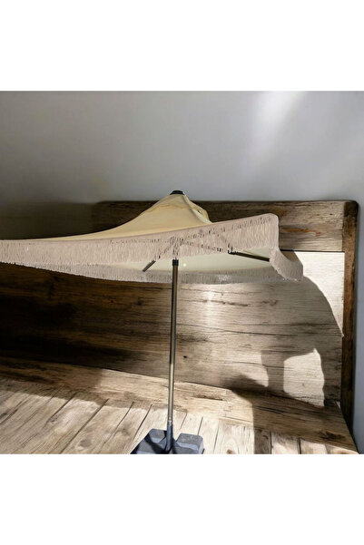 İklim 2mt x 2mt dikey açılıp kapanabilen krem hava alabilen kumaşlı püsküllü şemsiye