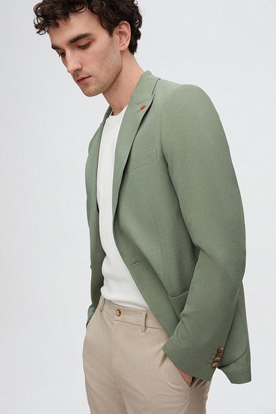 Twn Slim Fit Green Dobby Flying Blazer Fabric Jacket