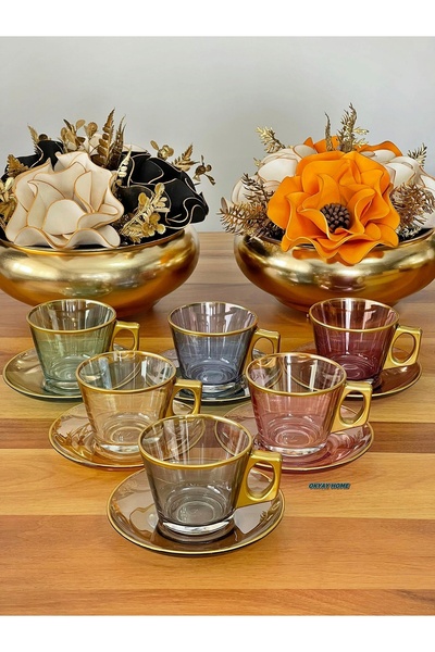 P&ORA PREMIUM KITCHEN PRODUCTS Vela Fincan Takımı 12 Parça 6 Kişilik 6 Renk Ç...