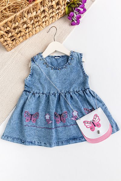 Babymod Butterfly Embroidered Beaded Bag Gift Baby Girl Denim Dress Jean Jile
