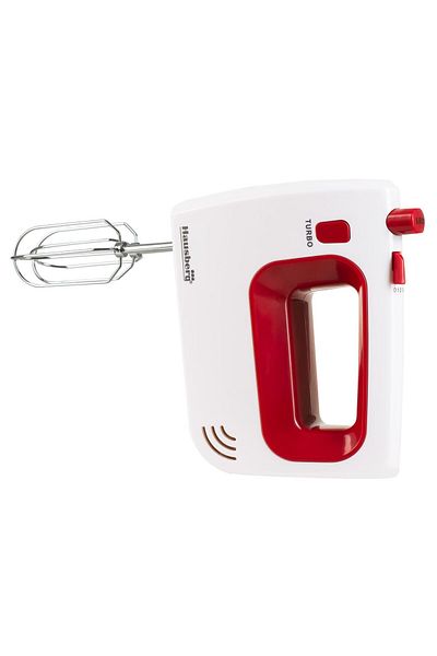 Hausberg Μίξερ χειρός HB-4120RS, 300W, 5 ταχύτητες, Λειτουργία Turbo, Μεταλλικά χτυπητήρια και γάντζοι, Κόκκινο/Λευκό