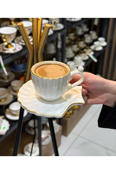 Onedekor 6 Kişilik Lüks Istiridye Incili Gold Kahve Fincanı