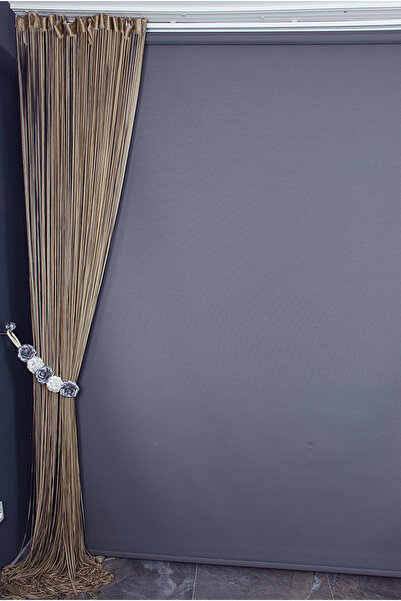 AKÇA TEKSTİL Plain String Curtain 180 cm Width 280 cm Length Mink Double Color Ready String Curtain