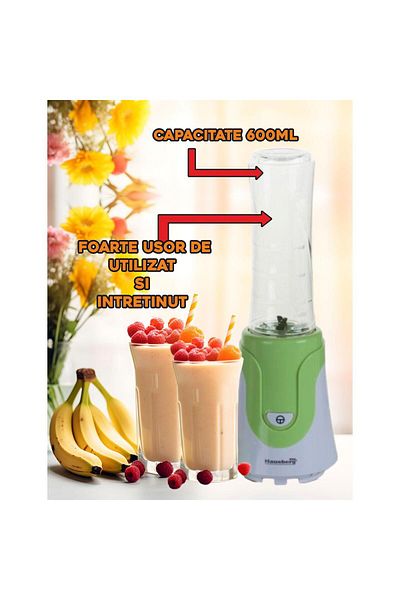 Hausberg Smoothie mixér, Hausberg HB-7676VR, výkon 300 W, objem 600 ml, měděný motor, zelený