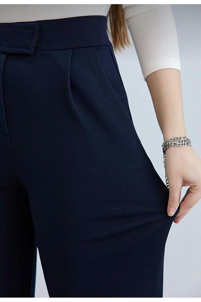 MODASPARK Navy Blue Lycra Velcro Closure Women's Palazzo Pants