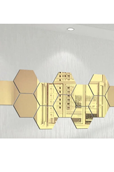 NT Handmade Gold Pleksi 12 Parça Petek Şekilli Duvar Dekoru Salon Oturma Yata...