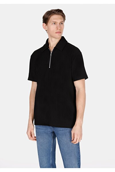 Colin's Ανδρικό μαύρο κοντομάνικο μπλουζάκι Comfort Fit Polo Neck