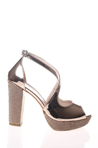 MFT AYAKKABI Kadın Arkası Kapalı Önü Açık Taşlı Platformlu Abiye Ayakkabı Rose