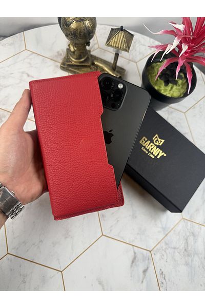 Garniy Red Wallet with Phone Compartment and Handle, Large Compartment