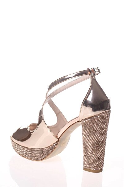 MFT AYAKKABI Kadın Arkası Kapalı Önü Açık Taşlı Platformlu Abiye Ayakkabı Rose