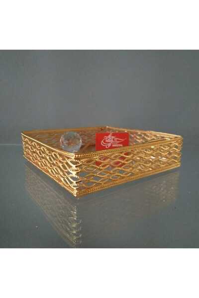 HİLALKRİSTAL Masa Üstü Aynalı Şık Peçetelik -Gold -Kristal Cam Tutacak