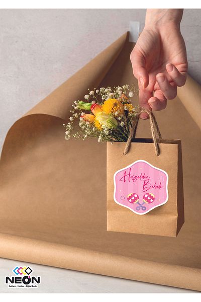 NEON Dijital Baskı Merkezi Welcome Baby Themed Sticker - Sticker - 4X4 cm - 300 Pieces