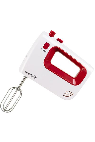 Hausberg Μίξερ χειρός HB-4120RS, 300W, 5 ταχύτητες, Λειτουργία Turbo, Μεταλλικά χτυπητήρια και γάντζοι, Κόκκινο/Λευκό