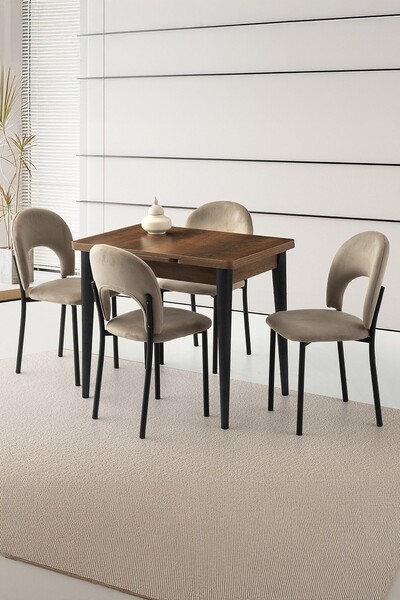 Sweet Home Masa Sandalye Yanlardan Açılır Yakamoz 90x60 cm Ceviz Masa 4 Adet ...