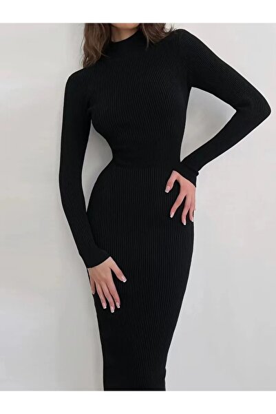 FASHION COCKTAIL Half Turtleneck Neck Corded Fabric Long Sleeve Tea Length Pe...