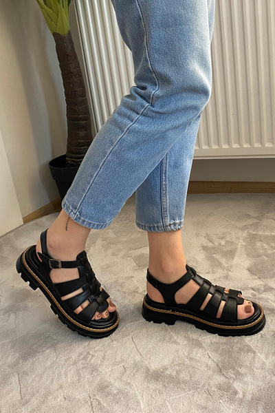 Preshley Women's Desma Cage Model Vardola Detailed Thick Sole Orthopedic Sandals K-140