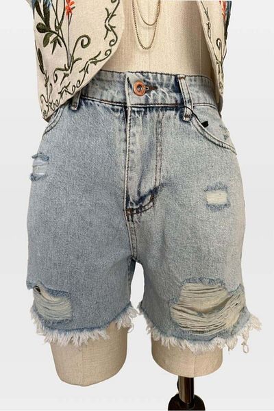Ravencia Pantaloni scurți din denim pentru femei cu picioare lungi rupte