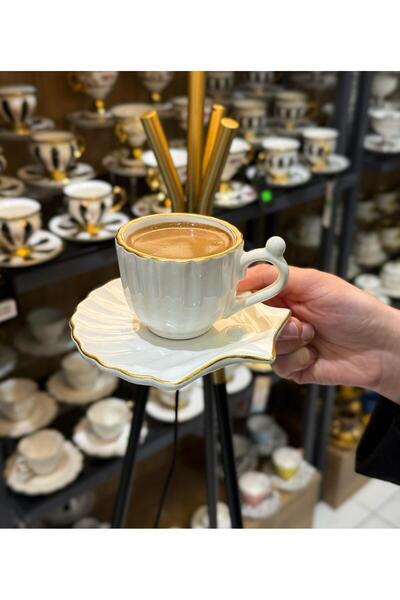 Onedekor 6 Kişilik Lüks Istiridye Incili Gold Kahve Fincanı