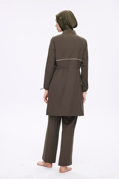 Haşema Σετ μαγιό 6 τεμαχίων Full Hijab Cream Piping Khaki 5013