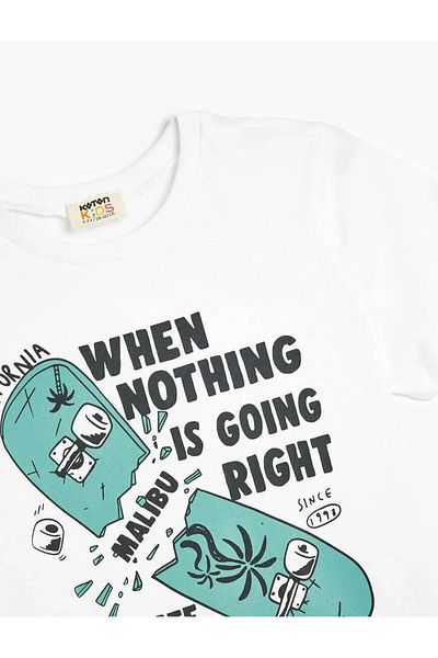 Koton Κοντό μανίκι Crew Neck Skateboard με στάμπα λευκό ανδρικό μπλουζάκι 5skb10136tk